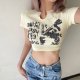 Women's Fashion Print Sexy Slim Navel Short Sleeve T-Shirt Women